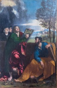 São João Evangelista e São Bartolomeu com Pontichino della Sale e um membro de sua família