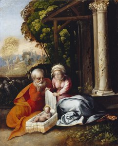 聖家族、1516年頃（木製パネルに油彩） 作： Dosso Dossi