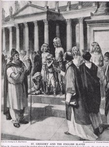 聖グレゴリーと英国の奴隷、「英国人の物語」のイラスト、1950年頃（リソ）