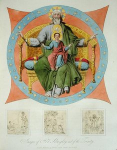 全能の神と三位一体の像、モスクワの聖母被昇天大聖堂より、1823年に出版された「ロシア人の特徴とモスクワの詳細な歴史」のプレート14（カラーアクアチント）
