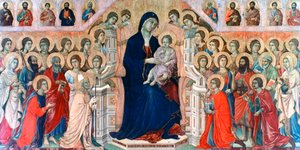 マエスタ、天使と聖人とのマドンナ、1308-1311 作： Duccio di Buoninsegna