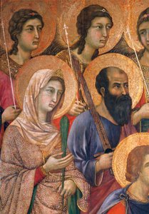 デュッチョのメースタ」 デュッチョ・ディ・ブオンインセーニャ（1255年頃～1319年以前）によるシエナ大聖堂の祭壇画、木にテンペラ、212x425cm、詳細 作： Duccio di Buoninsegna