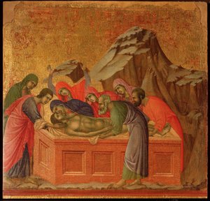 パッション：エントバスメントマエスタの祭壇画（木にテンペラと金箔 作： Duccio di Buoninsegna