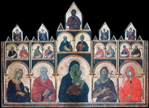 キリストの子供と聖人との聖母、c1278-1318 作： Duccio di Buoninsegna