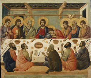 主の晩餐。マエスタの祭壇画の背面 作： Duccio di Buoninsegna