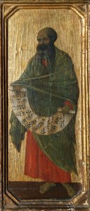 預言者マラキ、シエナ大聖堂のドゥッチョの祭壇画「メエスタ」のプレデラの細部 作： Duccio di Buoninsegna