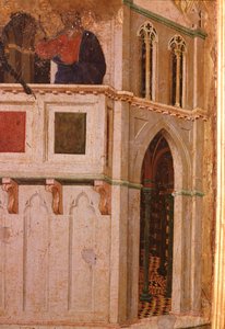 神殿での誘惑」詳細。マエスタの祭壇画（木にテンペラと金箔 作： Duccio di Buoninsegna