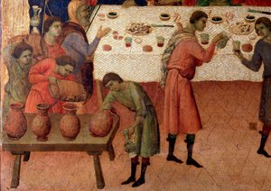 カナの婚礼。祭壇画の裏の詳細（木にテンペラと金彩 作： Duccio di Buoninsegna