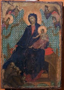 聖母子と3人のフランシスコ会修道士（絵画 作： Duccio di Buoninsegna