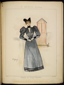 浜辺の可動更衣室にいる女性キャラクター。 作： Dudley Hardy