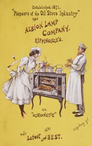 「アルビオンランプカンパニー」によって製造された「アルビオネット」オーブンの広告、1896 作： Dudley Hardy
