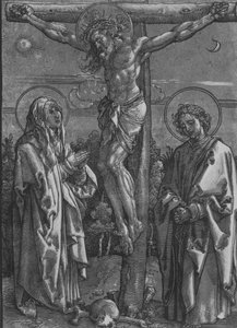 処女と聖ヨハネと十字架上のキリスト、1500-1550。 作： Dürer School.