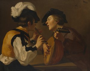 2 人の音楽家、17 世紀。 作： Dutch