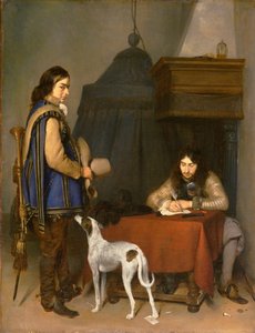 トランペッターと一緒に手紙を書いている役員 作： Gerard ter Borch