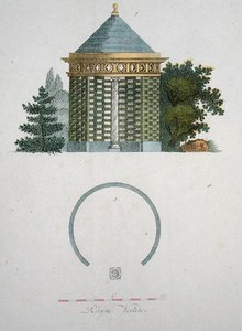 1802年に出版されたG.van Laarの「Magazine of Garden Gems」に掲載された庭園のパビリオン（カラーリトグラフ） 作： Dutch School