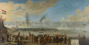 1653年3月14日のリボルノの戦い、1653年から60年後の最初の英蘭戦争の事件 作： Dutch School