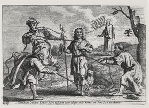 キリストと彼の教えに異議を唱えるルター、カルバン、メンノ・シモンズの風刺画 作： Dutch School