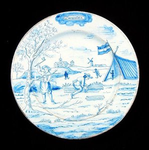 12月を描いたデルフトの皿（錫釉の土器） 作： Dutch School