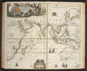 東インド諸島、「The great new Augmented Sea Atlas or te Water World」より。 地球のすべての海岸をため息で見せて...」、Claas Jansz Vooght著 作： Dutch School