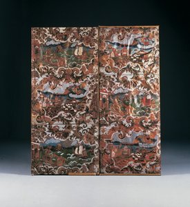 エンボス加工とポリクローム装飾を施したパネル 17世紀後半（革製 作： Dutch School