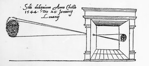 1544年1月に日食を観測しているカメラオブスクラの最初のイラスト 作： Dutch School