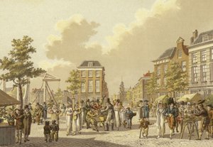 フラワーマーケット、ロッテルダム、1807 作： Dutch School