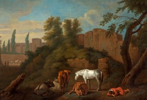 眠っている男の子のいる風景、1650年頃