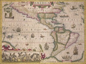 アメリカの地図、メルカトルアトラス、パブから。 Jodocus Hondius（1563-1612）、アムステルダム、1606 作： Dutch School