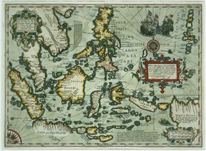 東インド諸島の地図、パブ。アムステルダムの1635年（手描きの彫刻）