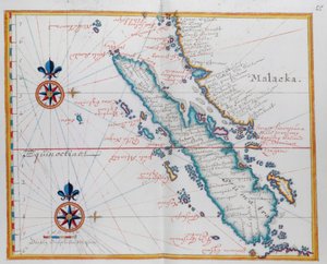スンダ諸島の一部であるインドネシア西部のマラッカとスマトラを示す地図。 作： Dutch School