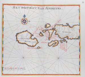 インドネシアのブーロ島とセラム島 (セラム) を示す地図。 作： Dutch School