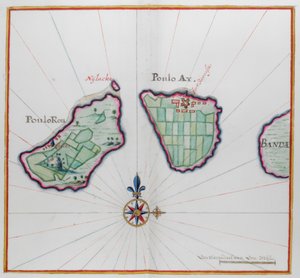 バンダ諸島の 2 つを示す地図。 作： Dutch School