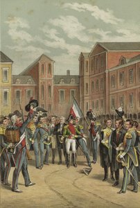 ナポレオンは、1814年にフォンテーヌブロー宮殿の白い馬の中庭にいる皇帝の別れを告げる