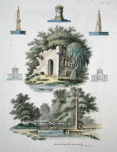 1802年に出版されたG.ヴァン・ラールの「Magazine of Garden Gems」に掲載されたオーナメンタル・ガーデンの特徴（カラーリトグラフ）。 作： Dutch School