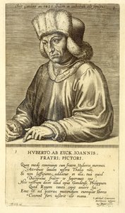 テオドールゴール（1571-1633）によって彫刻された、アーティストの一連の肖像画からのヒューバートファンエイク（1366-1426）プレート1の肖像画 作： Dutch School