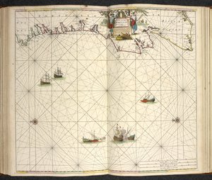 ポルトガル、「The great new Augmented Sea Atlas or te Water World」より。 地球のすべての海岸をため息で見せて...」、Claas Jansz Vooght著 作： Dutch School