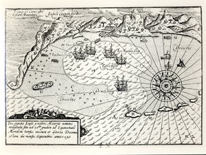 1598年9月にモーリシャスのサウスイーストポートに副提督Wybrandt Van Warwijcks Flotillaが到着
