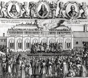 チャールズ1世の斬首（1600-49）1649（彫刻）（bw写真） 作： Dutch School