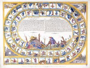 さまざまなタイプのロシアの兵士のイラストが描かれたコサックゲーム、c.1815-16