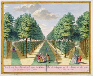 Hendrick de LethとMatthias Brouerius Van NidekによるHet Zegenpralent Kennemerlantからの家と2つの側の道、Watervlietへの森の眺め、c.1700-1730公開 作： Dutch School