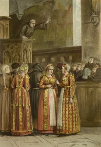15世紀の伝統的なフリージアン衣装の女性、オランダ 作： Dutch School
