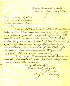 1862年10月2日、アーカンソー州ヘレナのE・A・カーからアーカンソー州ヘレナ付近の米海軍部隊の司令官への手紙 作： E.A. Carr