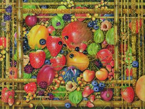 竹箱の中の果物、1999（キャンバスにアクリル） 作： E.B. Watts