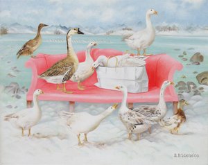 ピンクのソファのガチョウ、2000（キャンバスにアクリル） 作： E.B. Watts