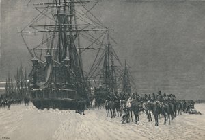 「フランス共和国の軽騎兵によるオランダ艦隊の捕獲、1795 年 1 月」、1896 年 作： E.G.H. Del
