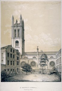 セント マイケル教会の南東の眺め、コーンヒル、ロンドン市、1840 年 作： EJ Dickinson