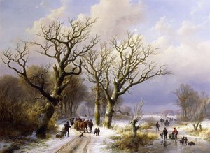数字のある樹木が茂った冬の風景、1863 作： E.J. Verboeckhoven