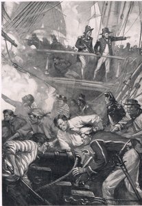 昔の時代の彼らの闘い、「陸と海でのイギリスの戦い」のイラスト、ロンドン、カッセル発行、1910年