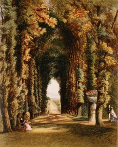 テデスリーの庭園にある「ビスタ」（1857年発行の「The Gardens of England」より）（カラーリトグラフ 作： E. Adveno Brooke