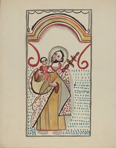 チマヨのサンクチュアリオ教会の東壁にある大祭壇の詳細。 聖クリストファー、1935 年 1942 年。